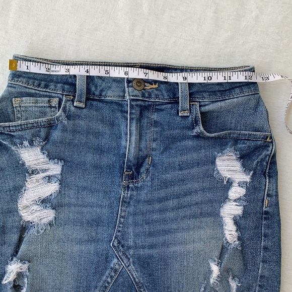 Hollister Distressed High Rise Vintage Stretch Jean Mini Skirt - Picture 12 of 13